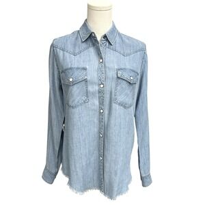 Rails Renee Raw Medium Vintage Wash Button Long Sleeve Shirt Sz S Tencel Linen